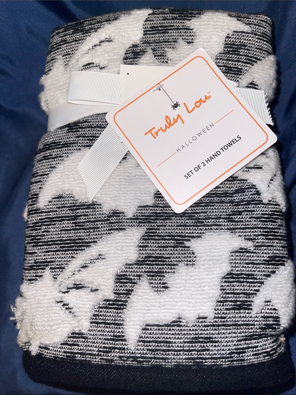 Truly Lou Black & White Halloween Bat Hand Towels - Set of 2